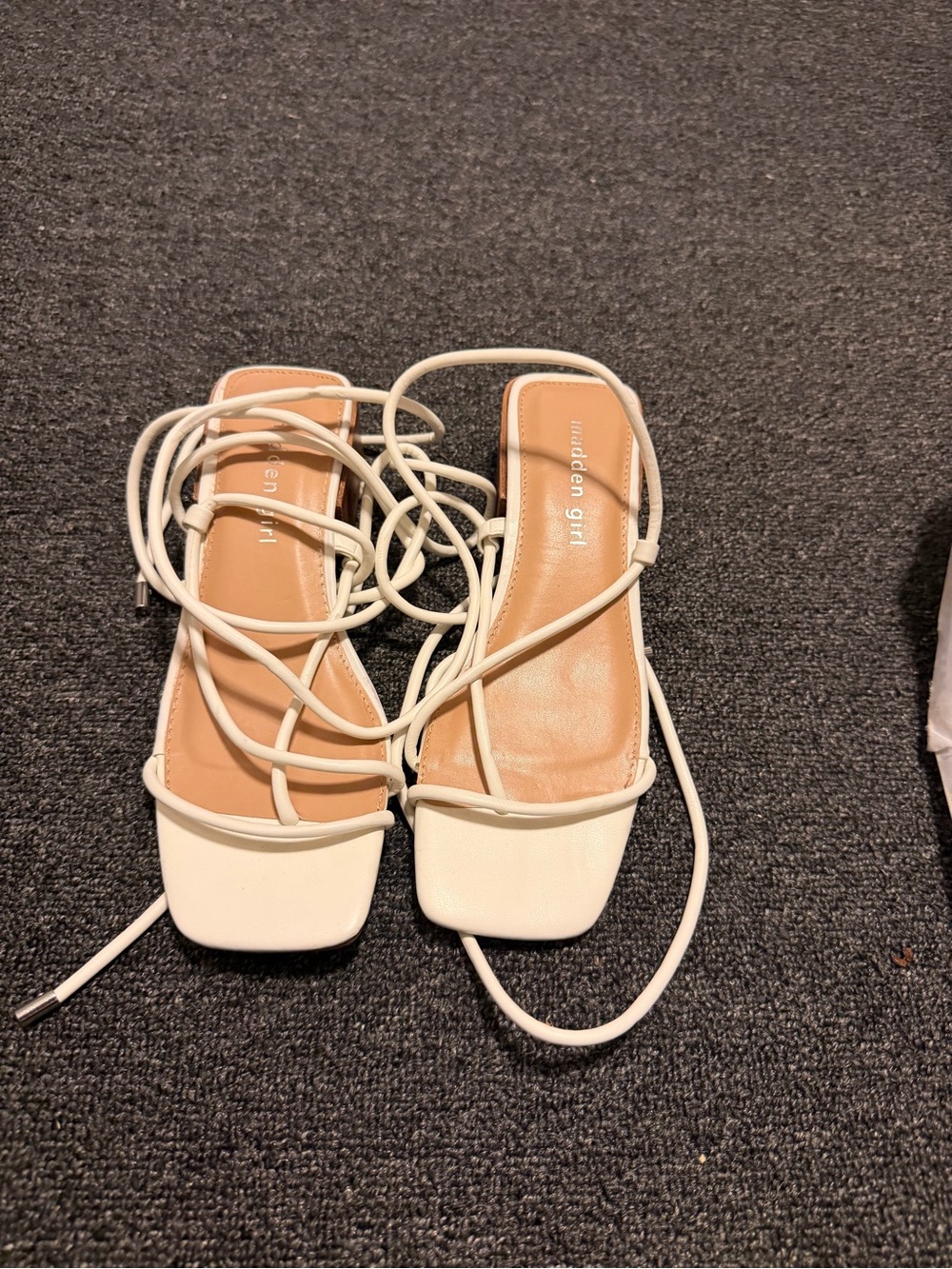 Madden Girl Cream Lace-Up Square Toe Heels